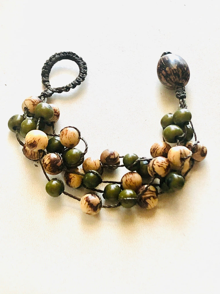 Dark Green Acai Seeds Beads, Tucum Natural Fiber