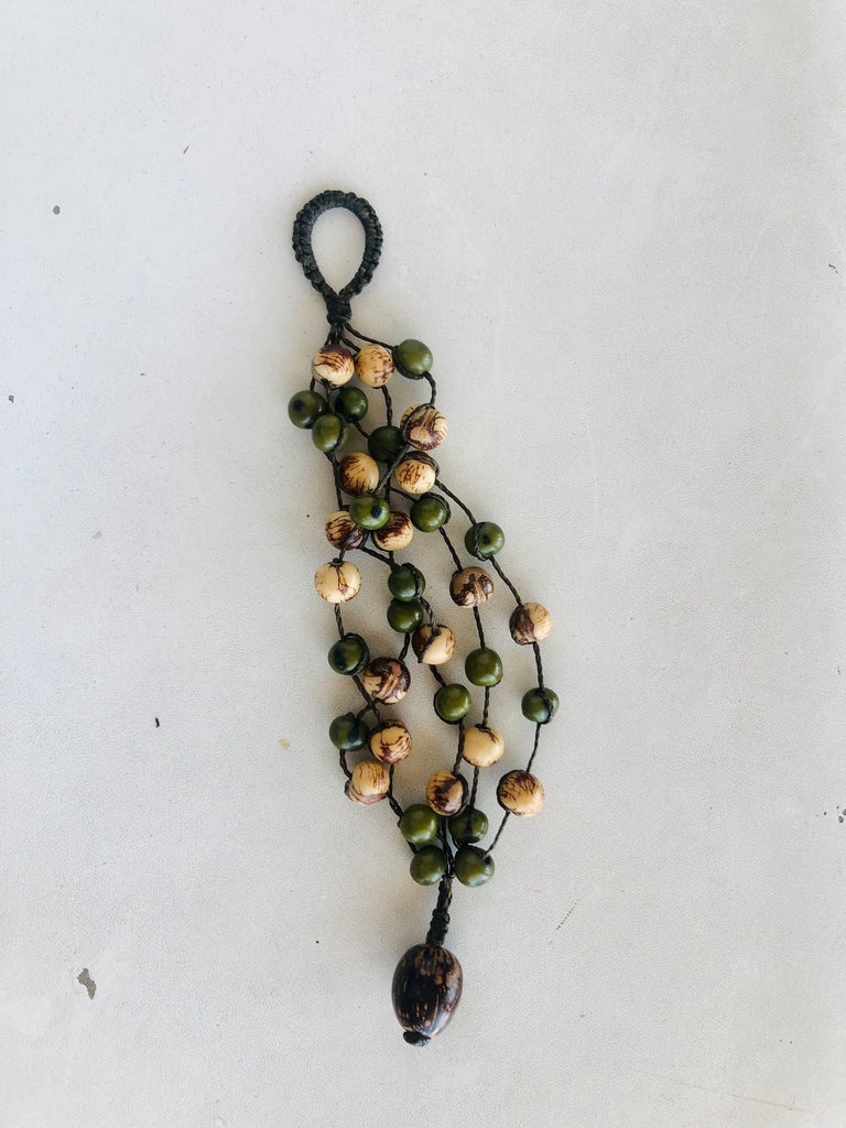 Dark Green Beads Necklace Natural Fiber