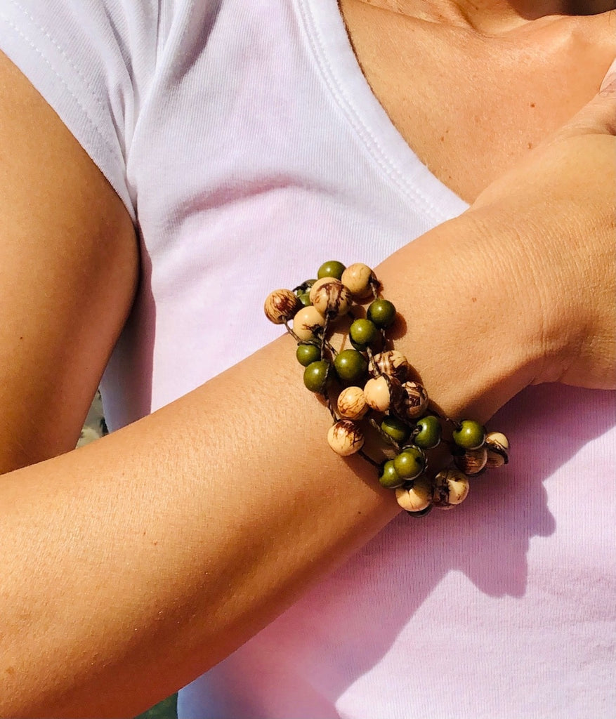 Green Bracelet Natural Beads Organic Fashion