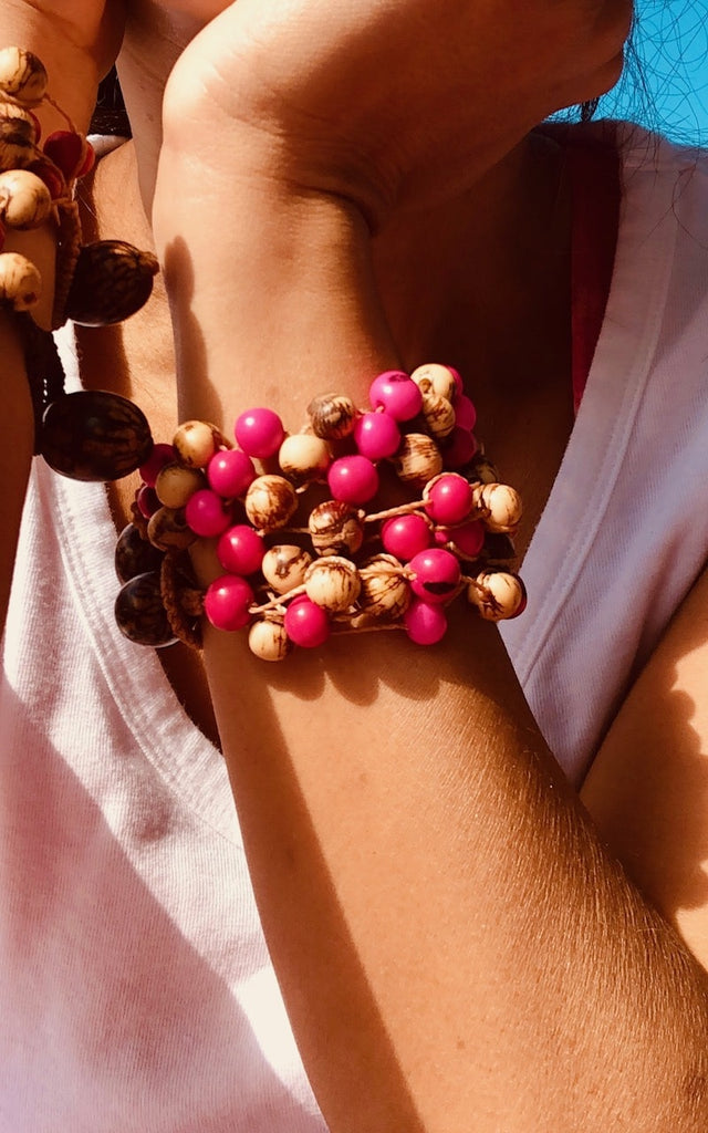 Organic Beads Bracelet Pink Seeds 